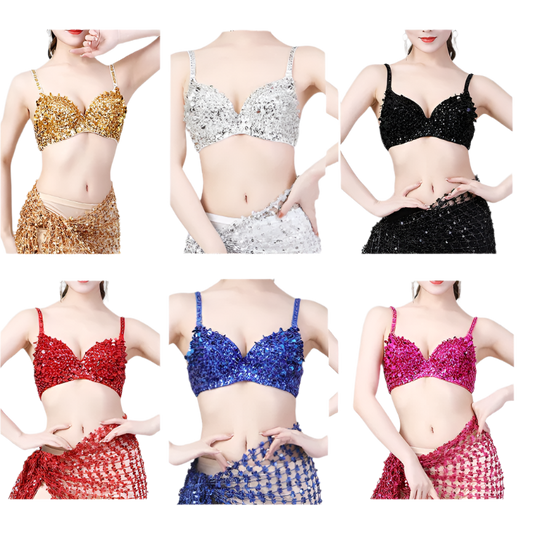 handmade silver sequined punk push-up bra with studded details for alternative resort wear