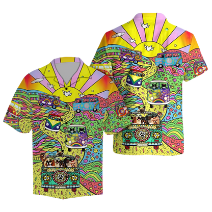 hippie girl sunflower 3D Hawaiian shirt in oversized 5XL sizing for inclusive resort summer fashion
