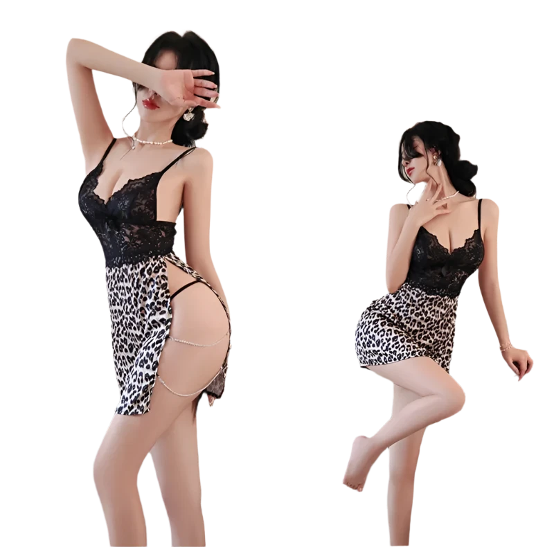 Leopard Print Slip Dress: A sultry slip dress with a leopard print, lace detailing, and a low back, adding a touch of glamour and allure.