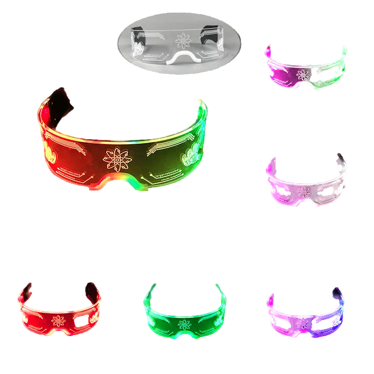 LED colorful glasses in various colors on a dark background