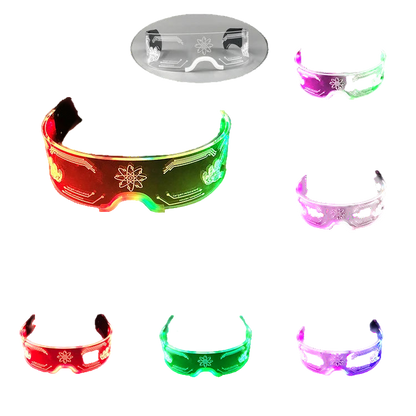 LED colorful glasses in various colors on a dark background