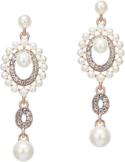 1920s Art Deco pearl dangle earrings with vintage Gatsby design for resort theme nights

