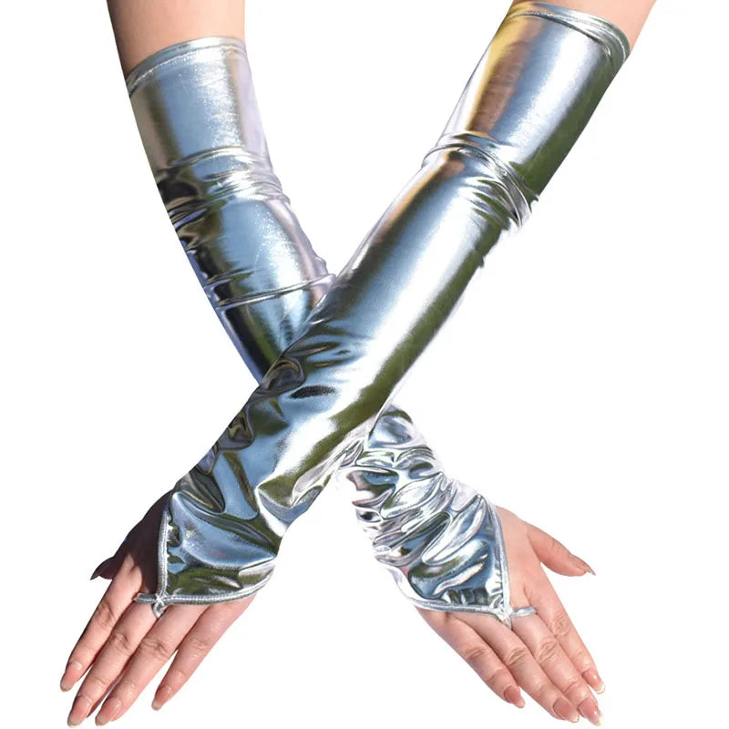Sexy Black Long Gloves – Shiny Imitation Leather Costume Accessories