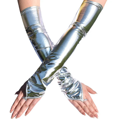 Sexy Black Long Gloves – Shiny Imitation Leather Costume Accessories