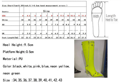 Bold Neon Punk Knee High Studded Boots