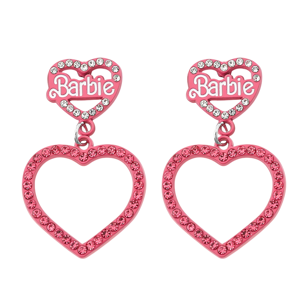 Barbie Princess double heart earrings with pink crystal inlay for resort theme nights

