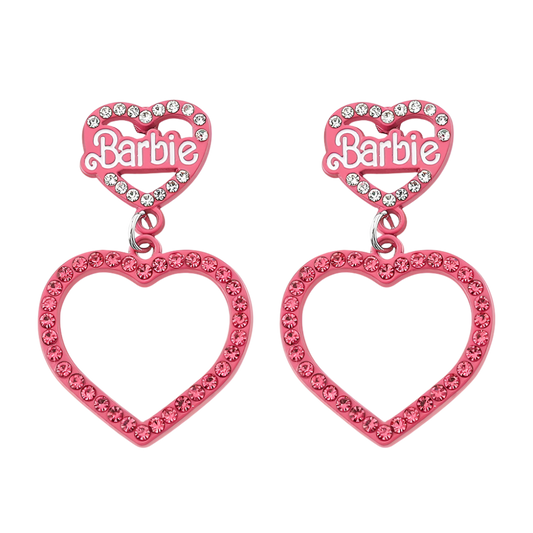 Barbie Princess double heart earrings with pink crystal inlay for resort theme nights

