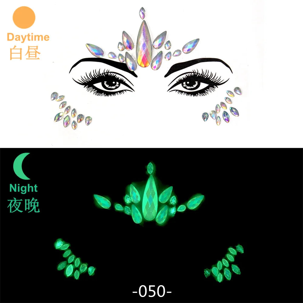 Glow in the Dark Face Gems | Rhinestone Festival Face Stickers
