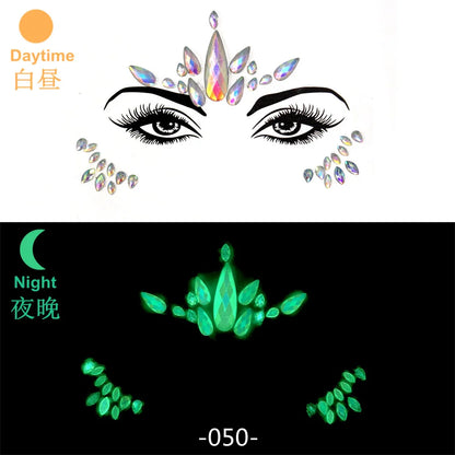 Glow in the Dark Face Gems | Rhinestone Festival Face Stickers