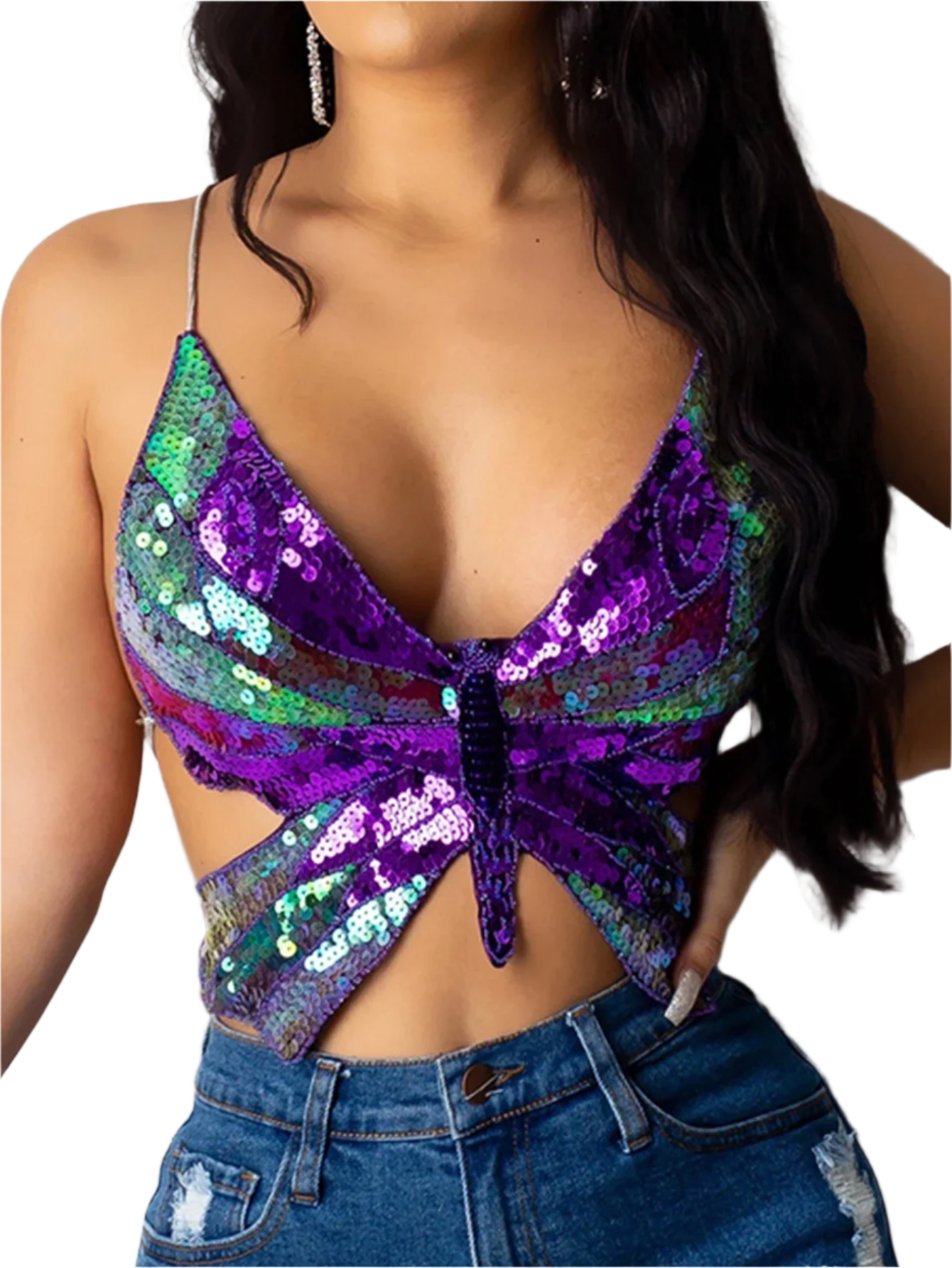 Sexy Halter Sequin Butterfly Top Corset