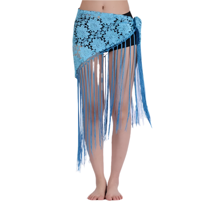 lace tassel belly dance hip scarf with Indian cultural design for resort performance wear