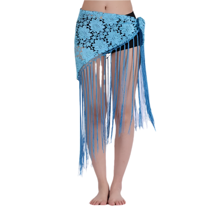 lace tassel belly dance hip scarf with Indian cultural design for resort performance wear