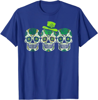 Sugar Skulls Leprechaun Hat St Patricks Day T-Shirt