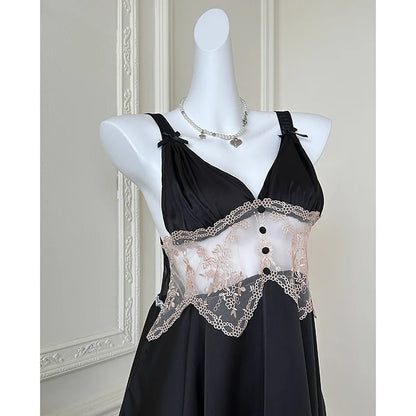 Sexy Women Lingerie Nightgown Chemise Sleepwear Patchwork Hollow Out Lace Nightdress Homeweae Summer Ice Silk Nightie Loungewear