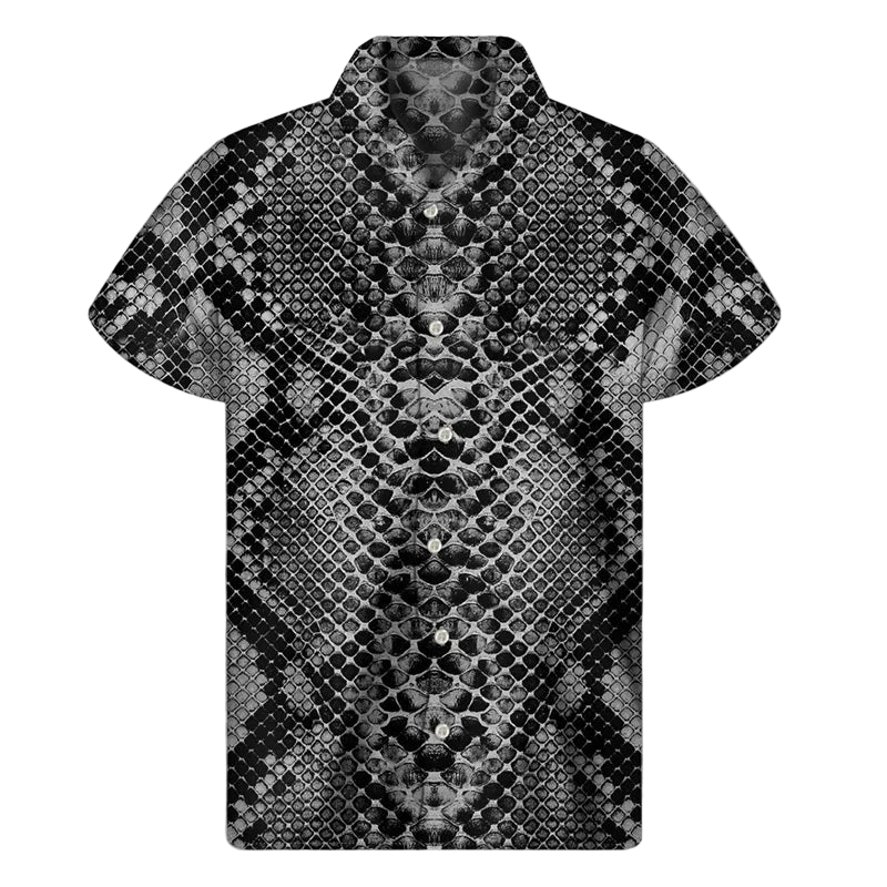 Short-sleeve shirt with snake skin pattern on a white background