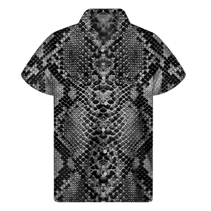 Short-sleeve shirt with snake skin pattern on a white background