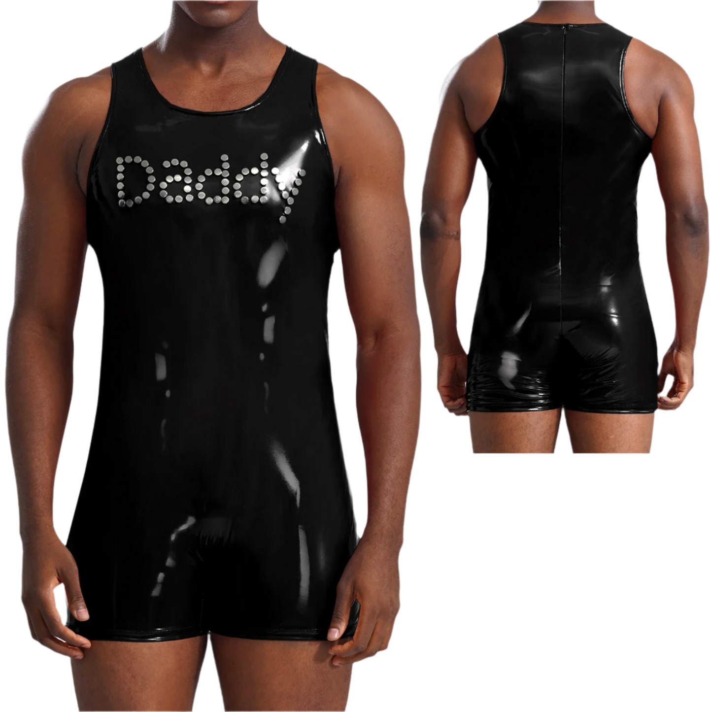 Men's Latex Muscle Bodysuit | Shiny Metallic PU Leather Jumpsuit