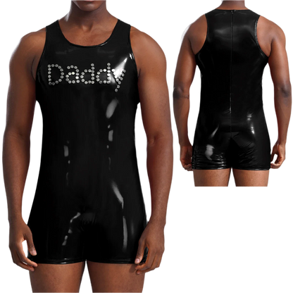 Men's Latex Muscle Bodysuit | Shiny Metallic PU Leather Jumpsuit