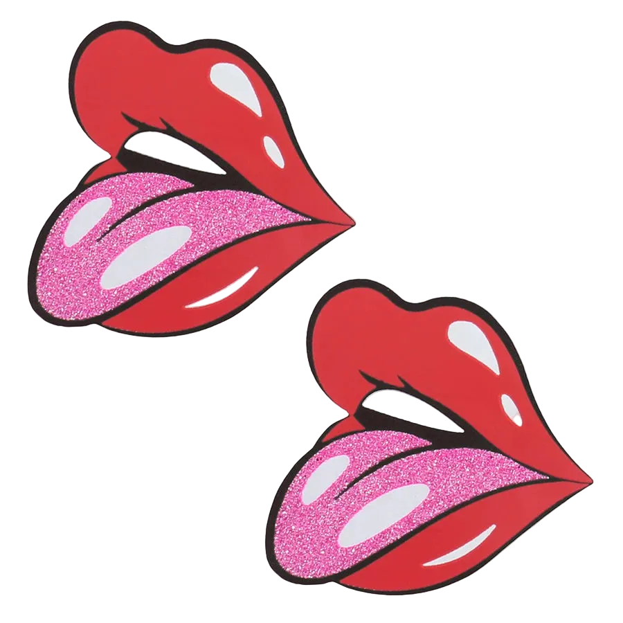 Pair of red lips with pink interior on a white background