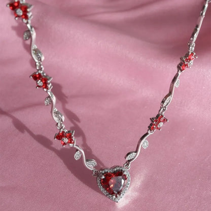Couple Heart and Sword Necklace Set for Women Men, Zircon Crystal Heart Rose Flower Jewelry Birthday Valentine's Day Gifts