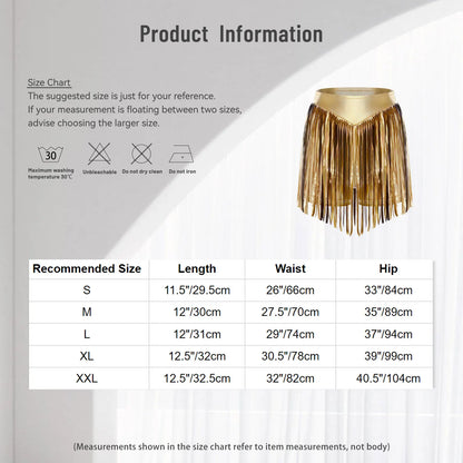 Women Iridescent Metallic Hot Pants with Fringed High Waist Tassel Skirted Shorts Cheeky Shorts Stage Dance Jazz Rock Clubwear