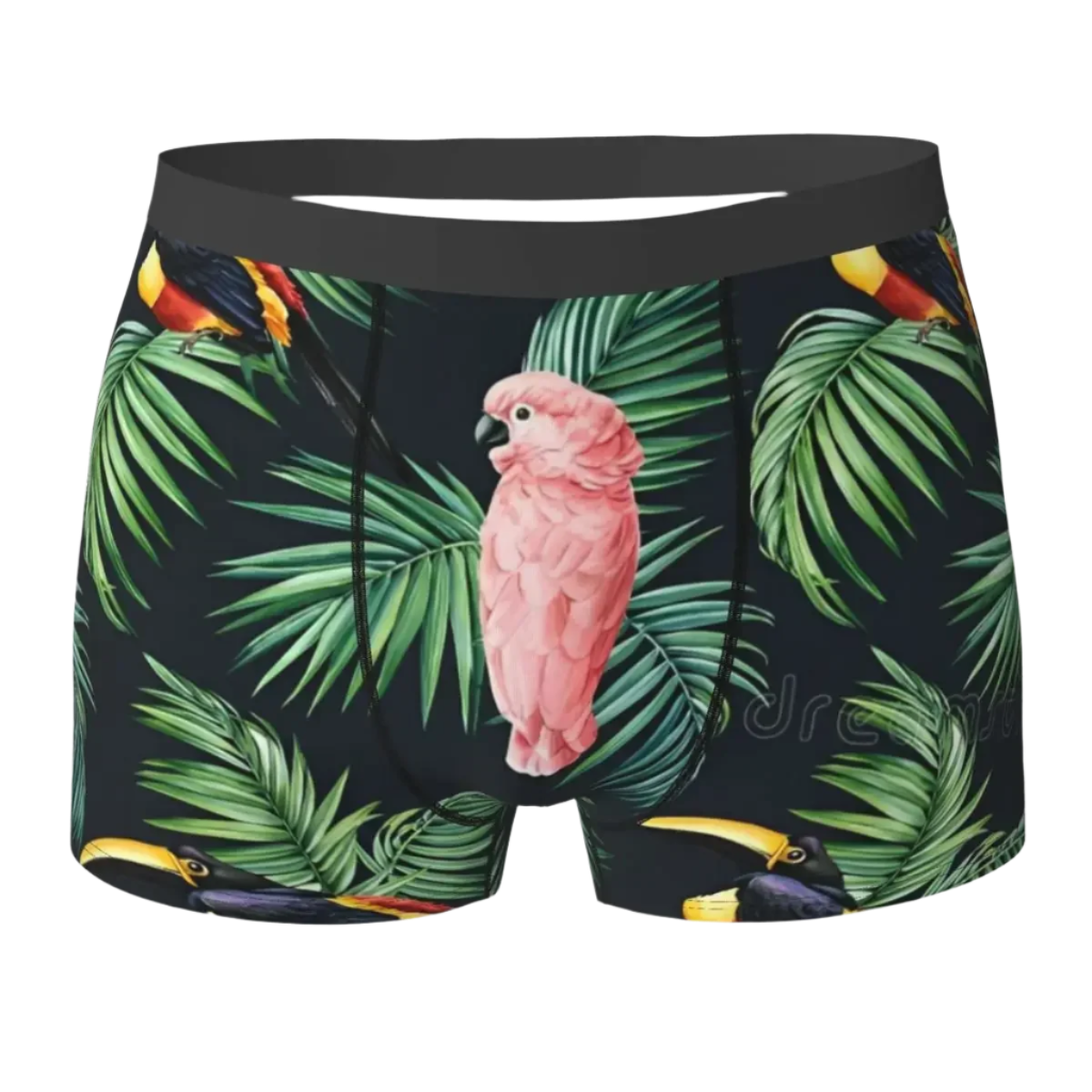 Men's tropical jungle print stretch boxer brief with high quality large size design for Hot Tropics Animal Instincts theme night resort wear