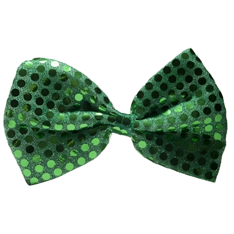 "St. Patrick's Day green sequin bow tie and necktie set with adjustable strap"
