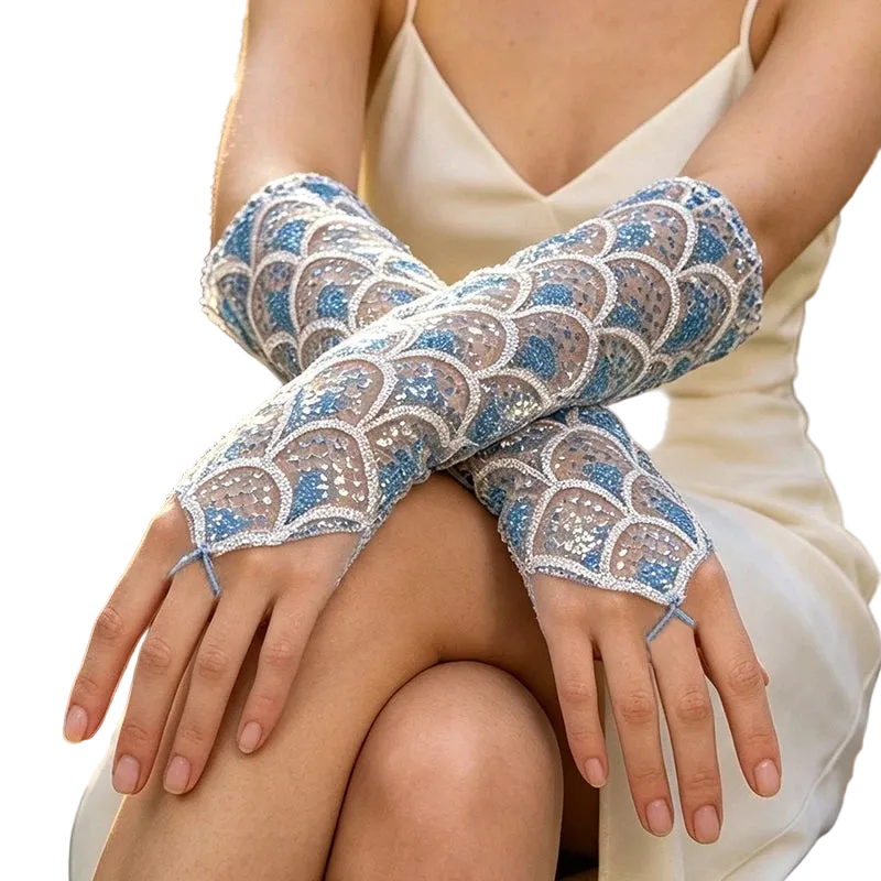 Women’s Mermaid Sequin Gloves | Fingerless Scale Arm Accessories