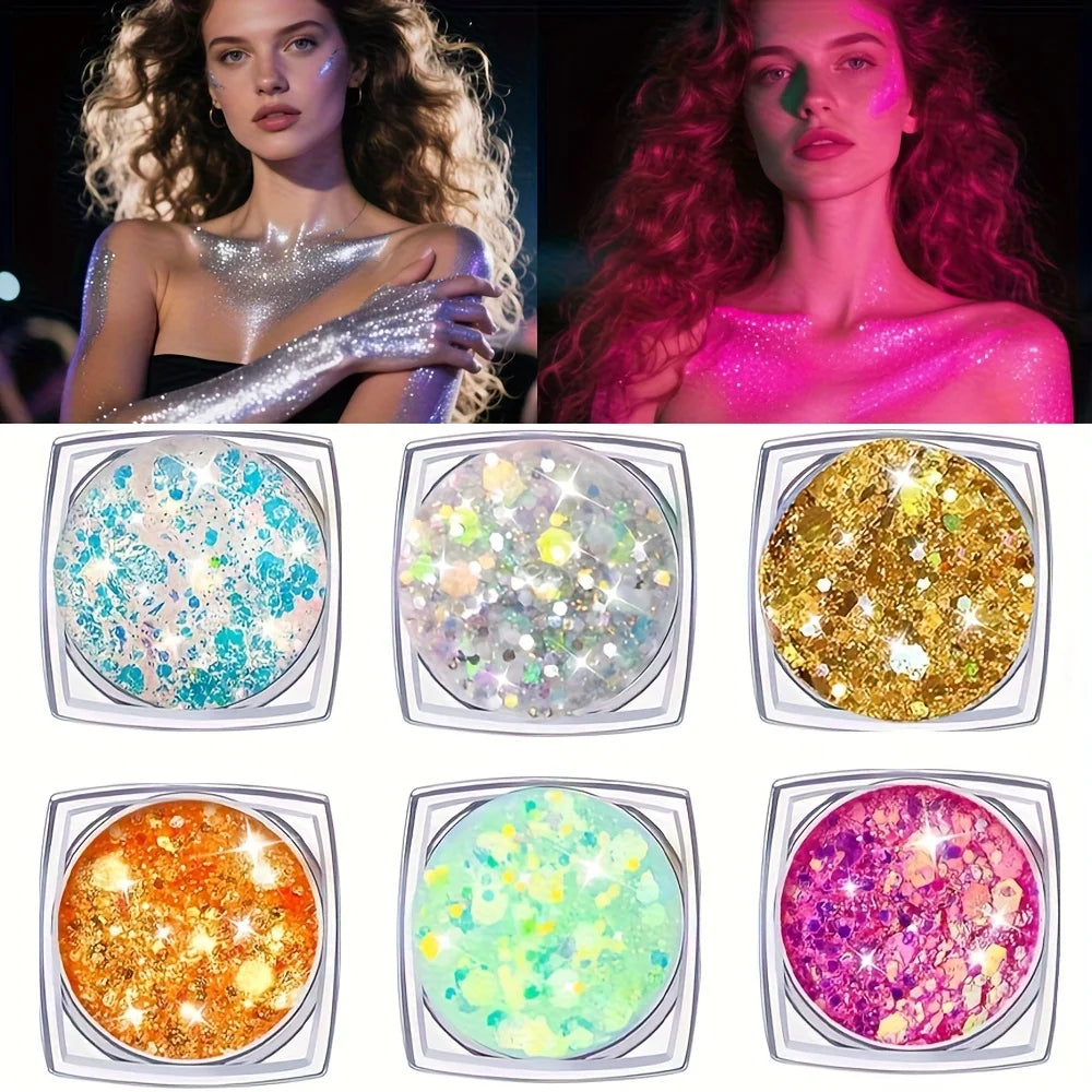 Glow in the Dark Body Glitter Gel Set | UV Neon Face & Body Glitter