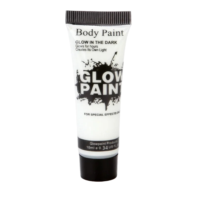 Glow in the dark body paint tube on a white background