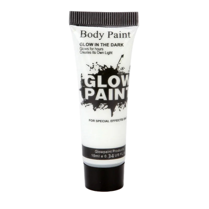 Glow in the dark body paint tube on a white background