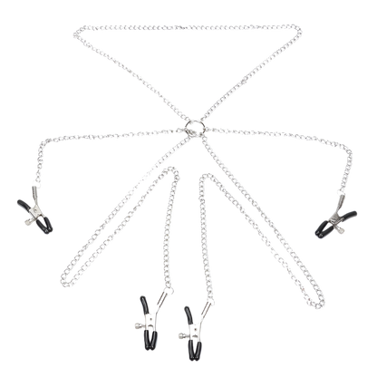 BDSM Bondage Choker Collar | Nipple Clamp Breast Clip Chain Set