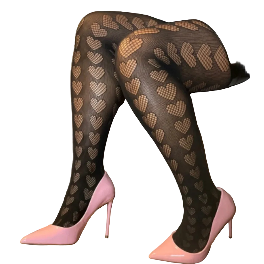 Women’s Heart Fishnet Tights | High-Waisted Patterned Pantyhose