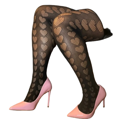 Women’s Heart Fishnet Tights | High-Waisted Patterned Pantyhose