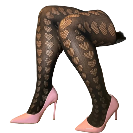 Women’s Heart Fishnet Tights | High-Waisted Patterned Pantyhose