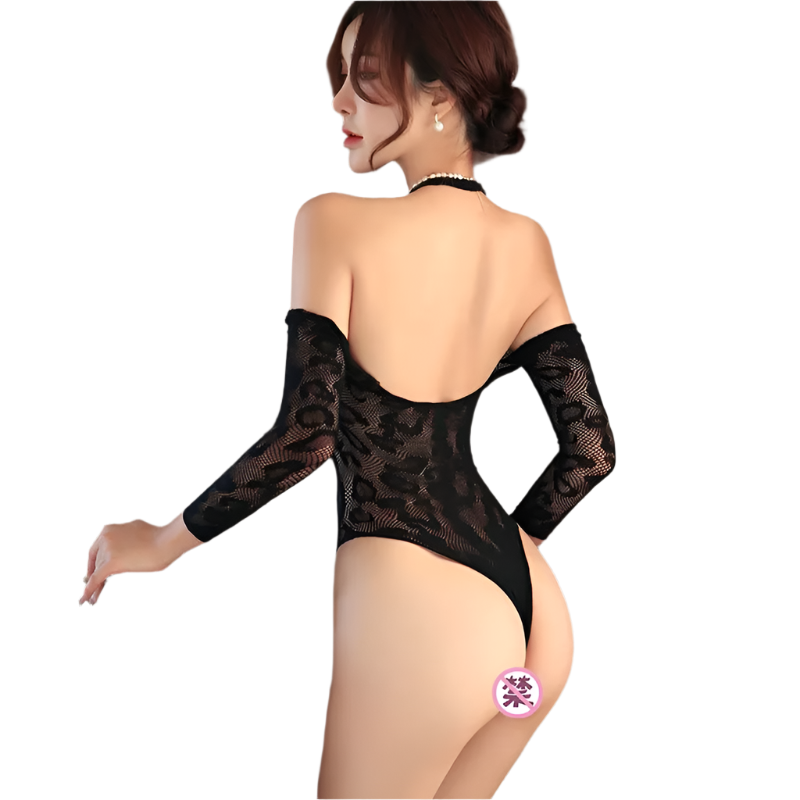 Fierce & Flirty Leopard Print Mesh Bodysuit with integrated straps and sheer lace details for resort wear