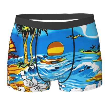 Men's tropical jungle print stretch boxer brief with high quality large size design for Hot Tropics Animal Instincts theme night resort wear