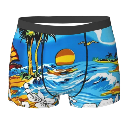 Men's tropical jungle print stretch boxer brief with high quality large size design for Hot Tropics Animal Instincts theme night resort wear