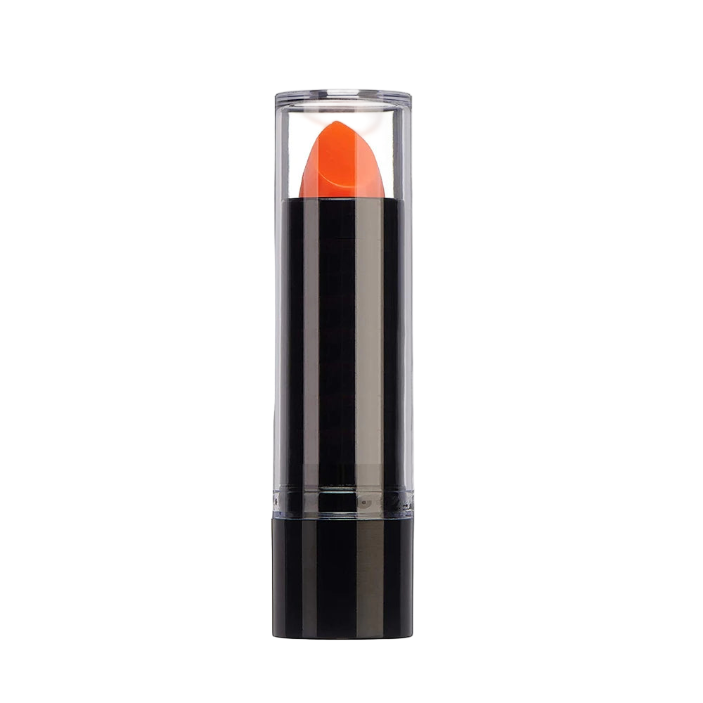 Orange lipstick in a black case on a white background