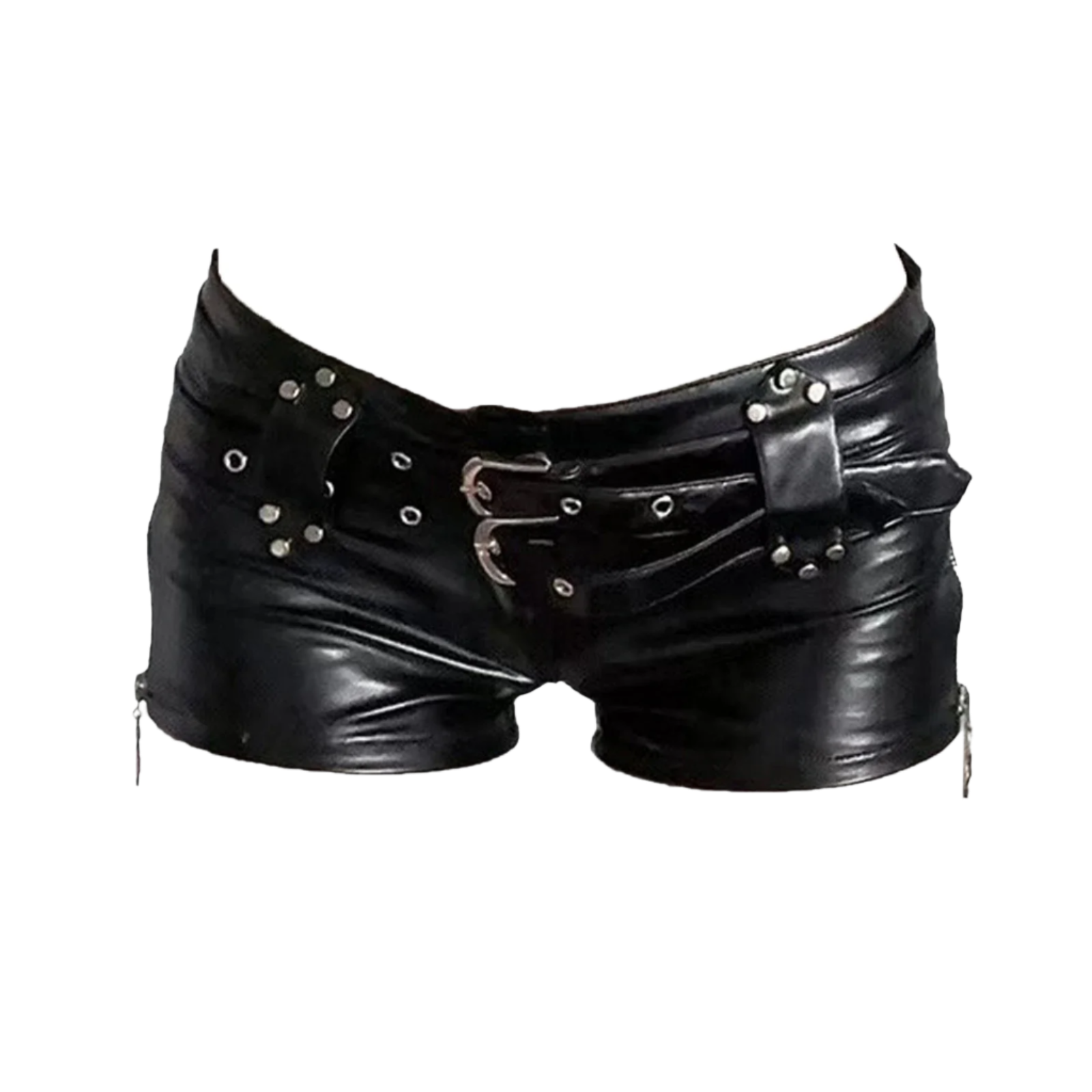 Women's PU Leather Booty Shorts with Double Belts for Resort Theme Nights and Club Events