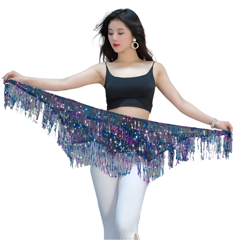sequin tassel belly dance hip scarf for dance lessons and resort performance wear