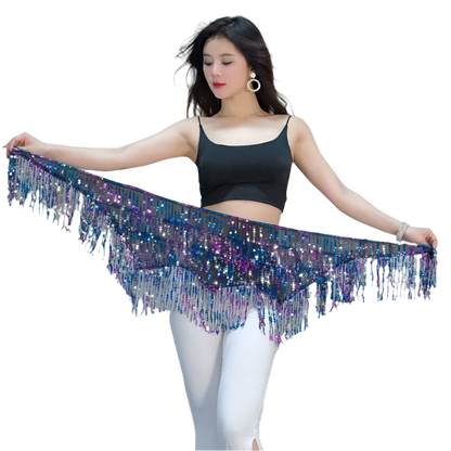 sequin tassel belly dance hip scarf for dance lessons and resort performance wear