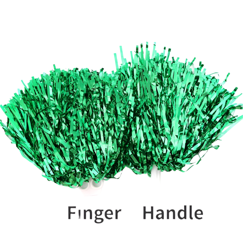 Green tinsel finger handle on a white background