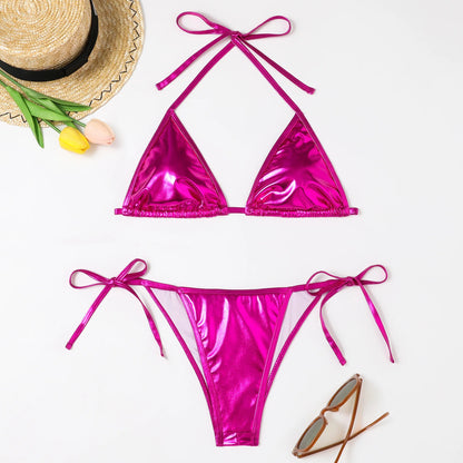 Shiny Swimwear Women Halter Bathers Bling Sequin Bikini Set Cut Out Push Up Padded Bathing Suit Thong Swimwear Glitter Biquini