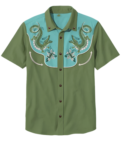 Retro men's denim Hawaiian shirt with 3D ethnic academy casual short sleeved lapel button Y2K streetwear design for resort entertainment