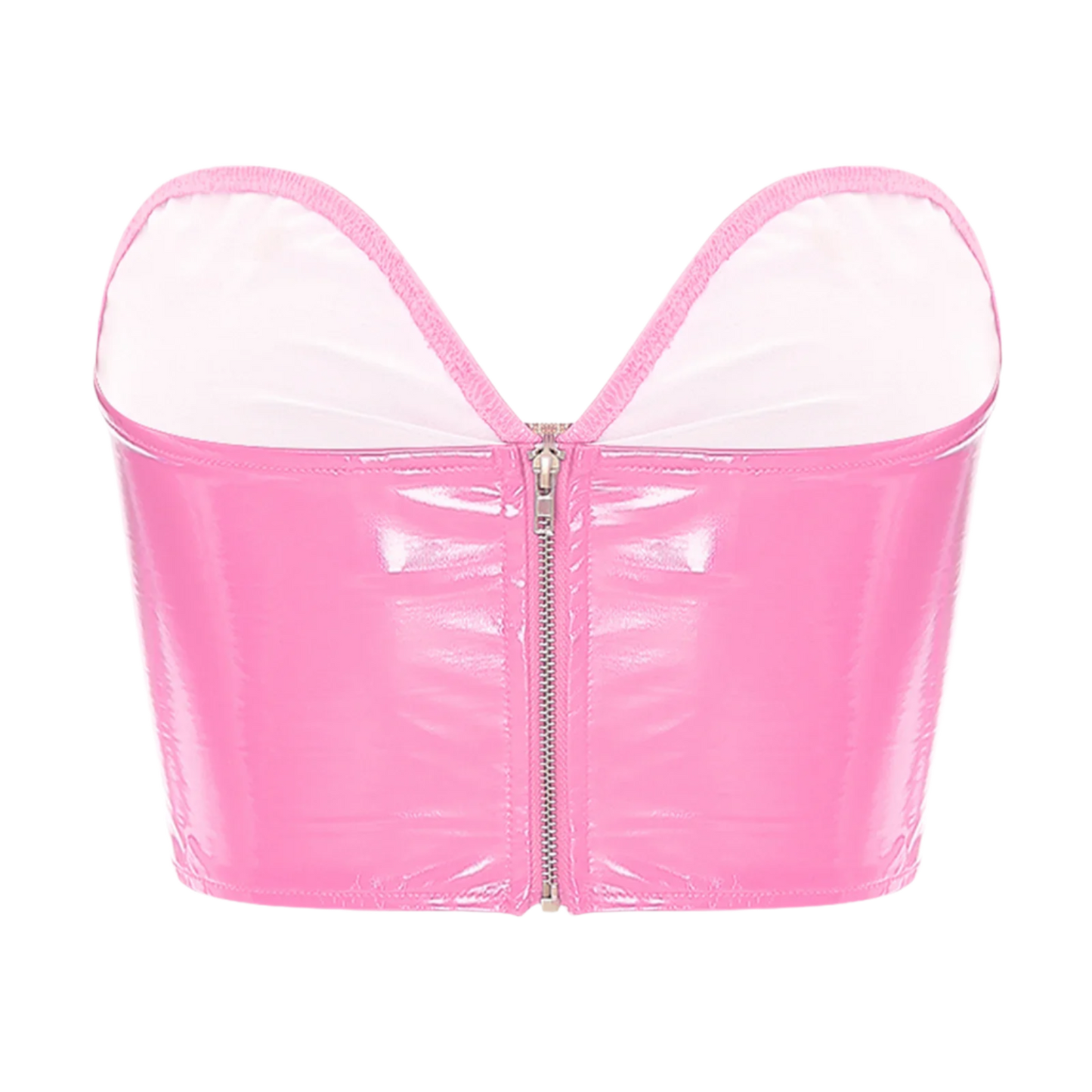 Patent Leather Crop Bra Top | Pink Hollow Out Style