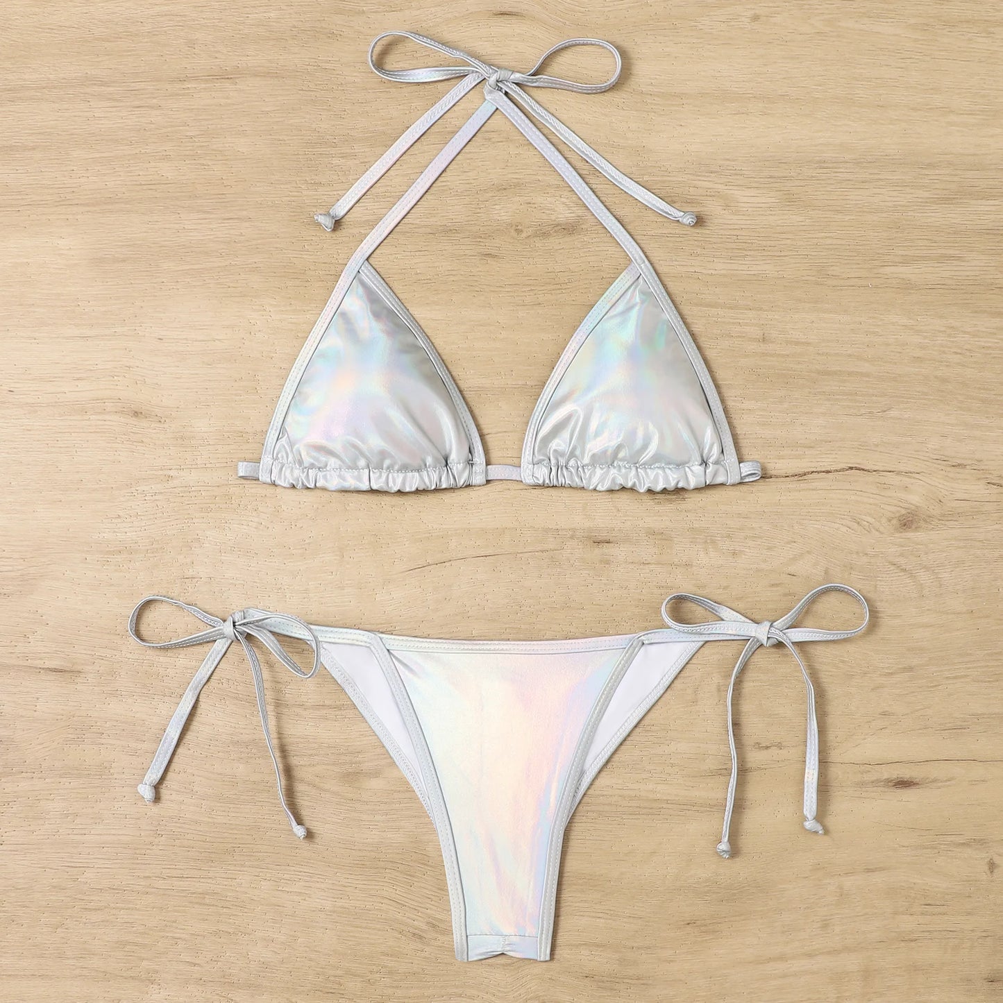Shiny Swimwear Women Halter Bathers Bling Sequin Bikini Set Cut Out Push Up Padded Bathing Suit Thong Swimwear Glitter Biquini