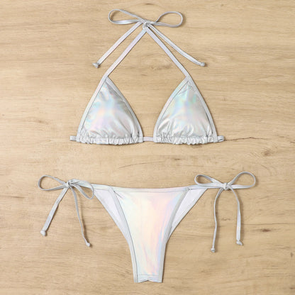 Shiny Swimwear Women Halter Bathers Bling Sequin Bikini Set Cut Out Push Up Padded Bathing Suit Thong Swimwear Glitter Biquini
