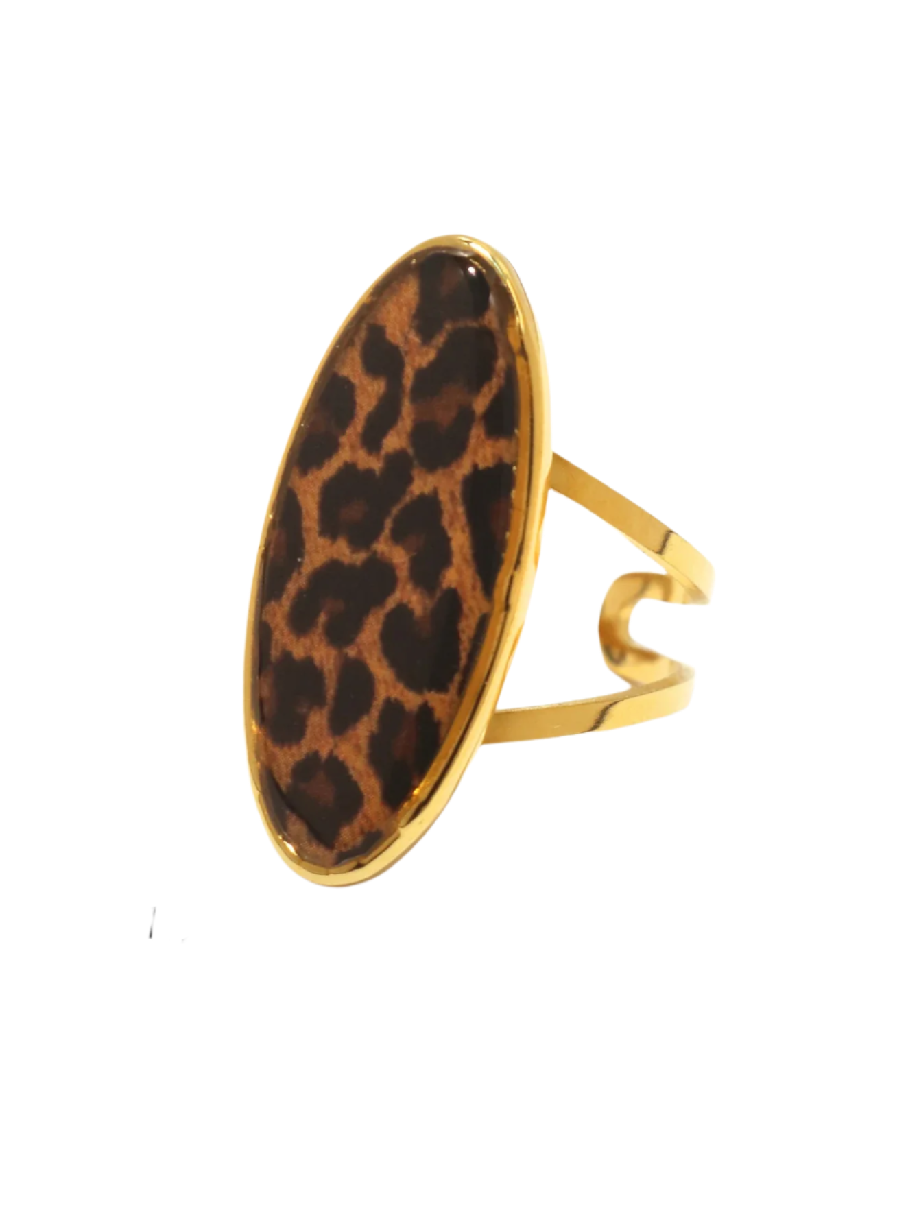 gold-plated leopard ring featuring chunky stainless steel design for luxury resort wear