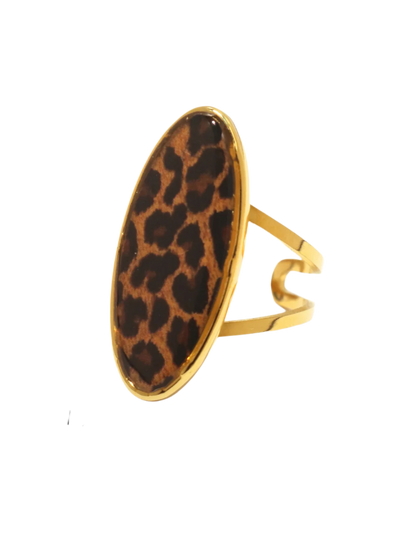 gold-plated leopard ring featuring chunky stainless steel design for luxury resort wear